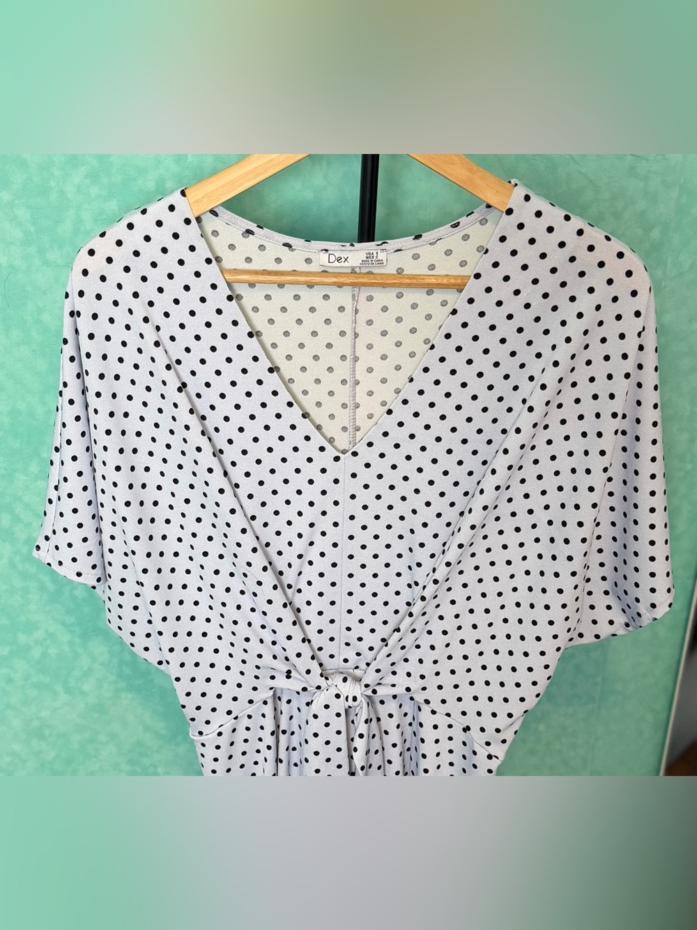 🤍🖤DEX Polka Dot Tie-Front Midi Dress in White and Black - Picture 5 of 14